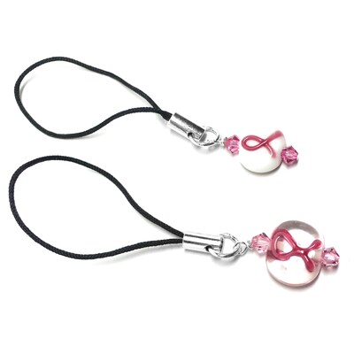 Set of 2 Pink Ribbon Breast Cancer Awareness Lamp Work Glass Cell Phone Charms - image3